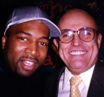 Aaron T. Jackson and Mayor Rudolph Guiliani at the NBA Allstar Game